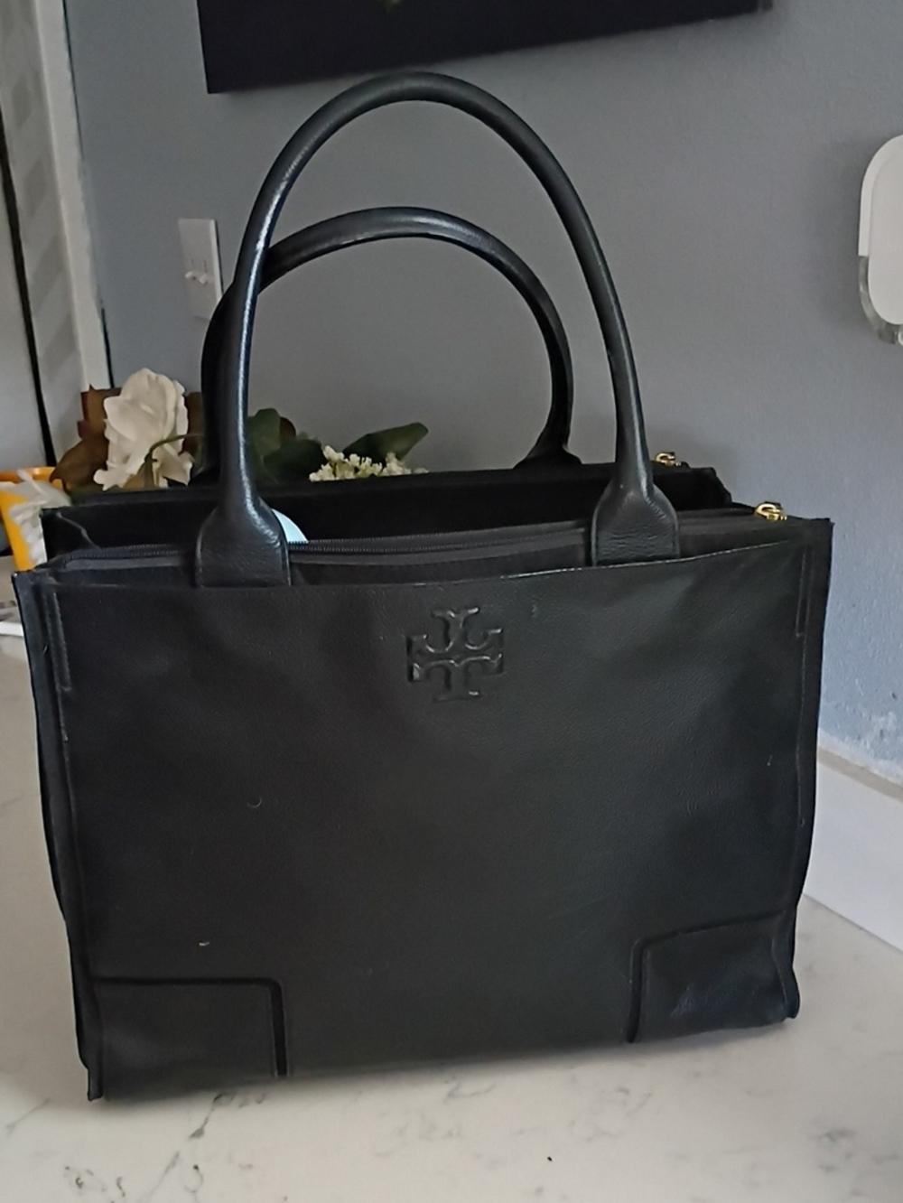 Tory Burch Black Leather Tote Bag